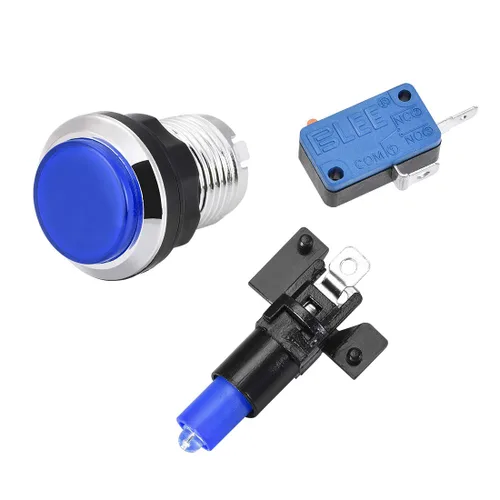 Miniatura 3 de uxcell Botón pulsador de juego 1.299 in redondo interruptor de botón con micro interruptor para videojuegos arcade azul 6pcs