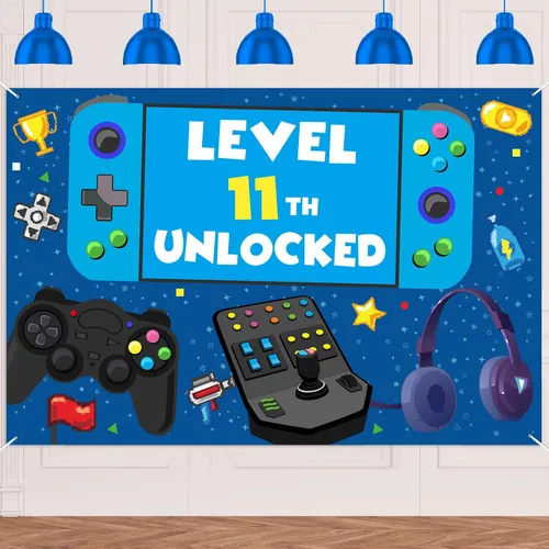 Miniatura 8 de Cartel de nivel 10 desbloqueado para cumpleaños número 10, telón de fondo, decoración temática de videojuegos, decoración para niños y niñas