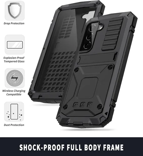 Miniatura 3 de Simicoo Samsung S22 - Funda de metal con protector de pantalla y protector de cámara, resistente a los golpes, con soporte, cubierta completa