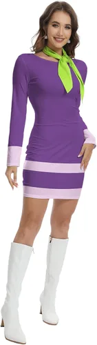 Miniatura 4 de TMSD Minivestido de disfraz de Halloween de manga larga para mujer con bufanda