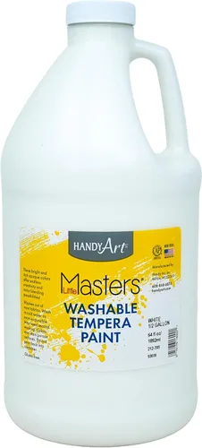 Handy Art Little Masters - Pintura al temple lavable, color blanco, botella de medio galón de 64 onzas, brillante y mezclable, alta opacidad,