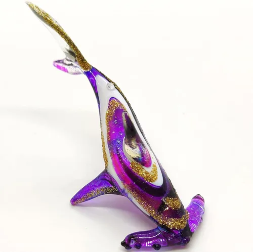 Miniatura 13 de Hammerhead - Figuras en miniatura de tiburón, animales marinos, pintadas a mano, arte de vidrio soplado, adornos dorados, regalo coleccionable
