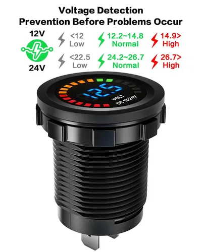 Miniatura 3 de Voltímetro IZTOSS para autos y motocicletas, resistente al agua, con panel con luces LED, CD 12 V - 24 V, (12V Without panel)
