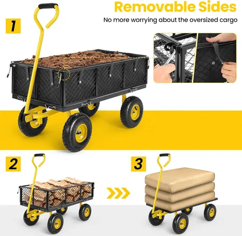 Miniatura 19 de Carrito de jardín, carrito de jardín de acero de malla de servicio pesado de 880 libras de capacidad con lados removibles para convertir