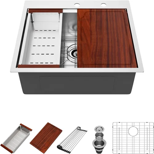 Miniatura 21 de Fregadero de cocina para exteriores, 21 x 20 pulgadas, fregadero de barra para exteriores, fregaderos de cocina de acero inoxidable de montaje