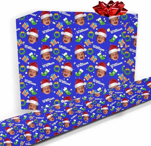 Miniatura 32 de Papel de regalo personalizado, divertido papel de regalo para cara, foto, nombre, Día del Padre, rollo de regalo para papá, hombres, mujeres, niños