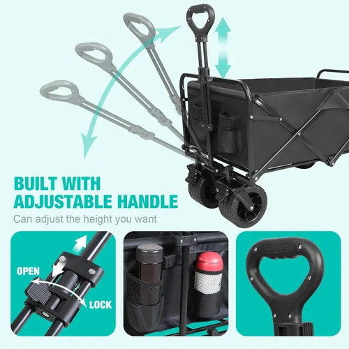 Miniatura 5 de Carro de playa plegable con ruedas grandes todo terreno, carros plegables resistentes con mango ajustable para exteriores, jardín, deportes