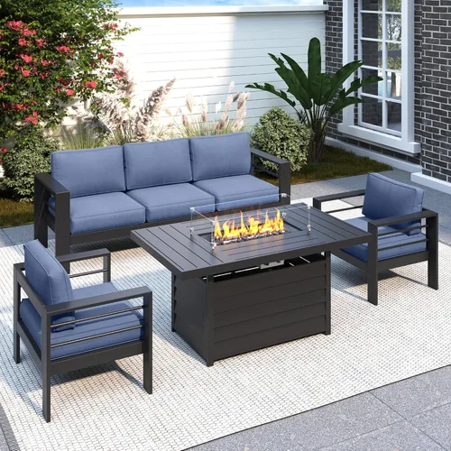 Miniatura 15 de Solaste Juego de muebles de patio de aluminio para todo tipo de clima, moderno juego de muebles de metal para exteriores con asientos profundos