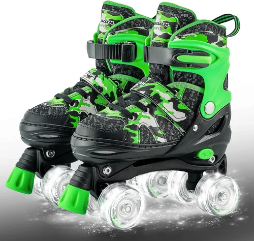 Kuxuan Skates Patines ajustables de camuflaje para niños y niñas con ruedas iluminadas, divertidos patines iluminadores para niños, niñas y jóvenes