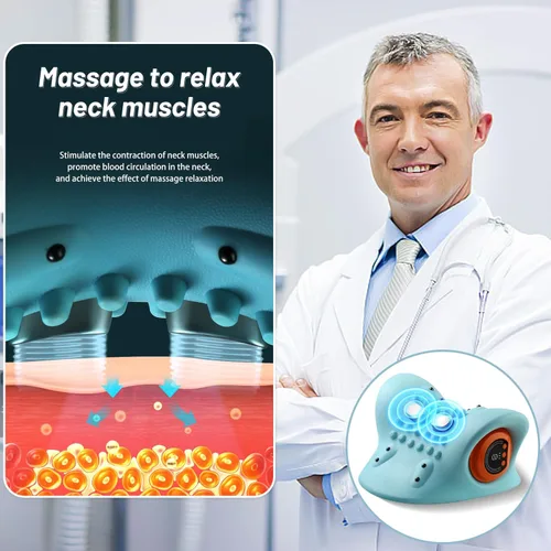 Miniatura 2 de Masajeador de cuello, masajeador de cuello, 3 modos de almohada eléctrica para el cuello y los hombros, con dispositivo de tracción cervical