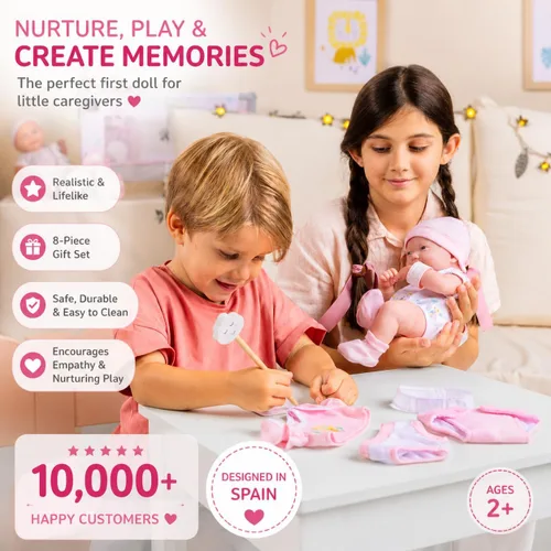 Miniatura 6 de JC Toys - Juego de regalo de 8 piezas de muñeca bebé Layette La Newborn Nursery Muñeca recién nacida afroamericana realista de 14 pulgadas