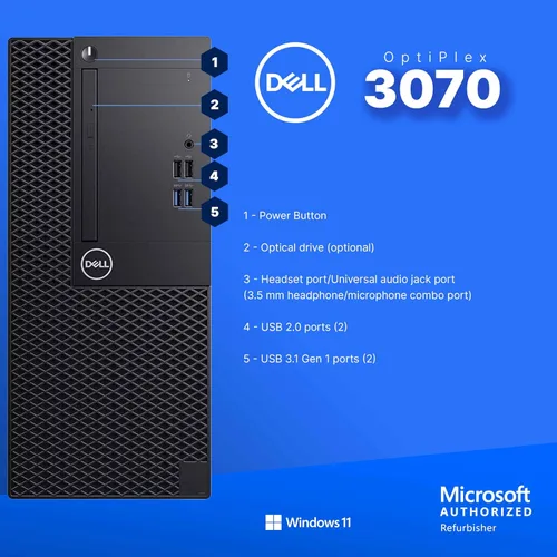 Miniatura 4 de Dell Procesador OptiPlex 3070 Tower Intel i5 de 9ª generación HC, 16 GB DDR4 RAM, SSD de 1 TB, GPU Quadro P620 de 2 GB, altavoces RGB, cámara web