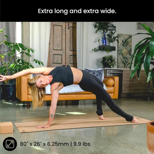 Miniatura 4 de Tapete de yoga de corcho de lujo, antideslizante, agarre extragrueso. Más grueso, más largo y más ancho para más comodidad y apoyo. Lo