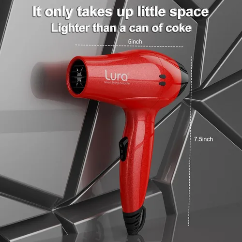 Miniatura 2 de LURA Secador de pelo de viaje con difusor, pequeños secadores de pelo de doble voltaje para mujeres, mini secadora portátil para hombres, secador