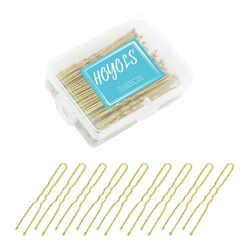 Hoyols Pinzas en forma de U, pinzas de metal curvadas y onduladas para moño, horquilla para mujeres y niñas, peinados, cabello grueso y fino, 100