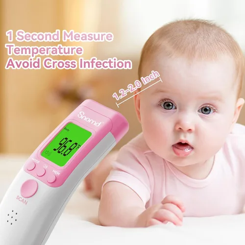 Miniatura 5 de Termómetro digital infrarrojo sin contacto para la frente para adultos, niños y bebés, termómetro médico de grado 3 en 1 con indicador de fiebre