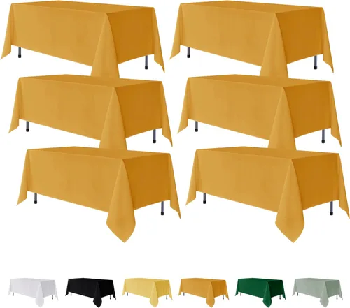 Miniatura 10 de Fitable Paquete de 6 manteles redondos negros de 70 pulgadas, resistentes a las arrugas y a las manchas, manteles de poliéster lavables para bodas