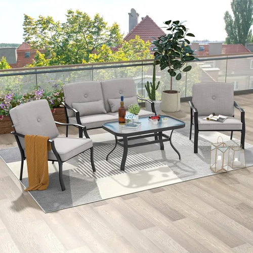 Miniatura 5 de Tangkula Juego de muebles de patio de 2 piezas, juego de sillas de sofá biplaza para exteriores con cojines de respaldo de asiento y almohadas