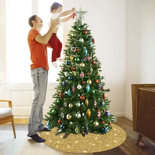 Miniatura 5 de Faldón para árbol de Navidad con lentejuelas doradas brillantes de 21 pulgadas, faldón de terciopelo con lentejuelas para árboles delgados, collar