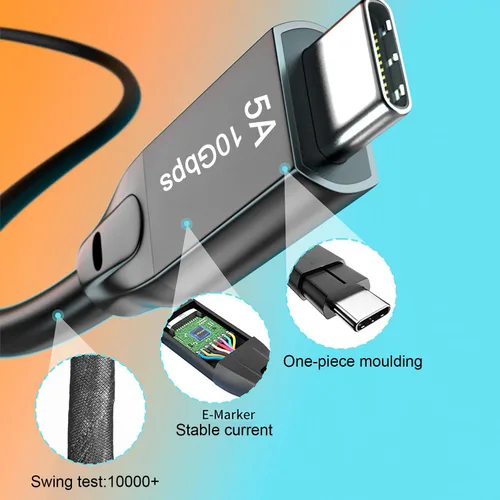 Miniatura 6 de Cable USB C a USB C 3.1 de 6.6 pies, cable USB 3.1 Gen 2 de 10 Gbps, cable de monitor 4K @60Hz y carga rápida de 100 W con marca E para Thunderbolt