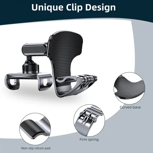 Miniatura 4 de Soporte de teléfono de automóvil para tablero de instrumentos con rotación de 360 grados, diseño de clip para teléfono celular, compatible