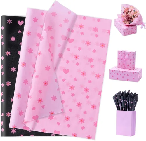 Miniatura 29 de Larcenciel Papel de seda negro, papel de seda floral vintage para bolsas de regalo, cajas, envoltura, manualidades, suministros de embalaje de arte