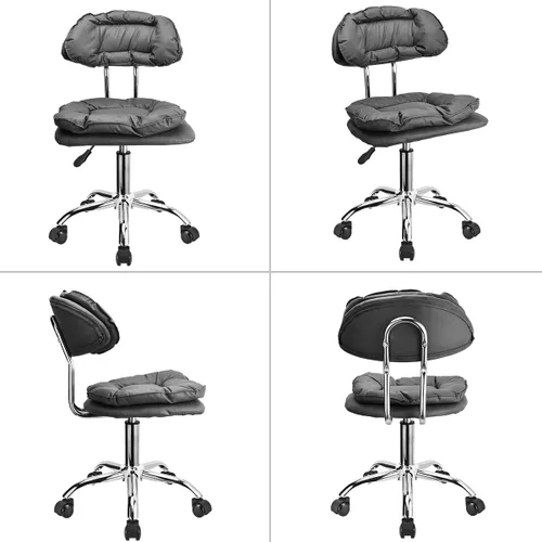 Miniatura 7 de JOSTZHXIN Respaldo de taburete rodante, acolchado de asiento grueso, silla rodante resistente para oficina en casa, silla giratoria de altura Gris