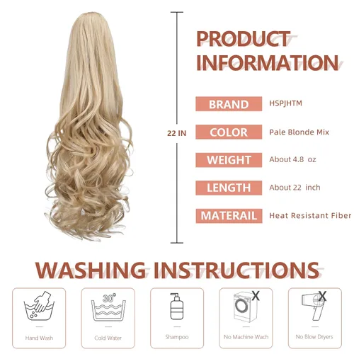 Miniatura 108 de Extensiones de cola de caballo de cabello rubio, extensiones de cola de caballo para mujer, pinza de extensiones de cabello rizado de 12 pulgadas