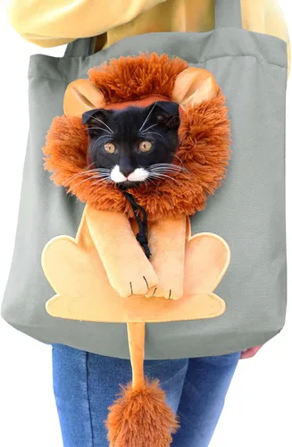 Miniatura 8 de Bolsa de hombro de lona para mascotas, lindo transportador de perros pequeños en forma de león, bolsa portátil para mascotas para perros y gatos