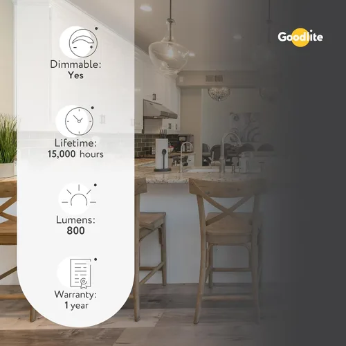 Miniatura 4 de Goodlite Bombilla LED A19 base GU24, 5 colores seleccionables 3000K-3500K-4100K-5000K-6500K, 800 lúmenes, 9 vatios (equivalente a 60 W), alto CRI