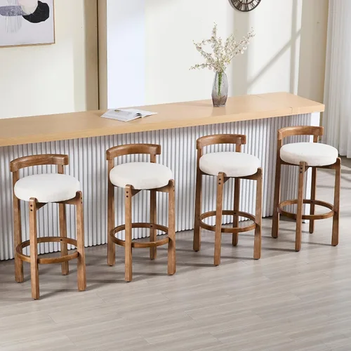 Miniatura 18 de HEAH-YO Taburetes de Bar Modernos de Mediados de Siglo Juego de 2, Taburetes de Mostrador de 26.5" con Respaldo, Taburetes de Bar Tapizados en Lino
