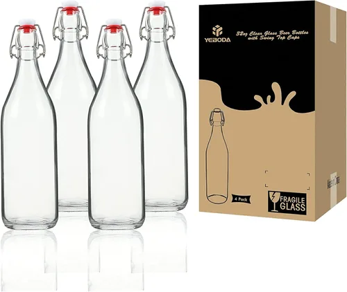 Miniatura 8 de YEBODA Botellas de vidrio transparente con tapón para cerveza casera, kéfir de kombucha y sello de silicona hermético, 32 onzas (4 unidades)