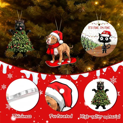 Miniatura 4 de Adornos colgantes de gato para Navidad 2025, Adornos colgantes para árbol de Navidad de gato negro, Está bien, estoy bien, suministros de decoración