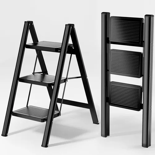Escalera plegable de 3 escalones, resistente taburete pequeño de 330 libras para adultos, escalera de armario con pedales anchos antideslizantes,