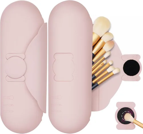 Miniatura 13 de Soporte para brochas de maquillaje de viaje con almohadilla de limpieza, estuche organizador de cepillos de silicona, cierre magnético, bolsa