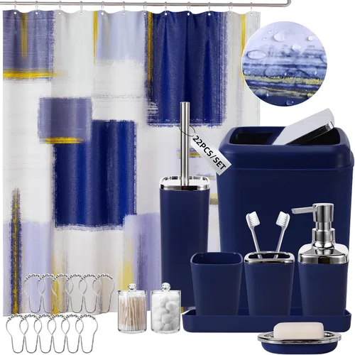Miniatura 22 de XLHOMO Juego de baño – Juego de accesorios de baño negro, juegos de baño con cortina de ducha y alfombras, juego de cortina de ducha negra