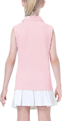Miniatura 5 de EXARUS Camisetas polo de golf para niñas, sin mangas, cuello en V, tenis, atléticas, para ejercicio escolar de 5 a 12 años