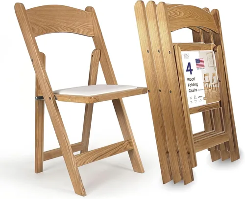 Miniatura 19 de Silla plegable de madera con asiento acolchado, asientos comerciales apilables para eventos en interiores y exteriores, fiestas, bodas, banquetes