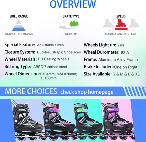 Miniatura 5 de Patines en línea ajustables para niñas y niños, patines con todas las ruedas iluminadas, patines para mujer para niños y adultos, hombres, mujeres