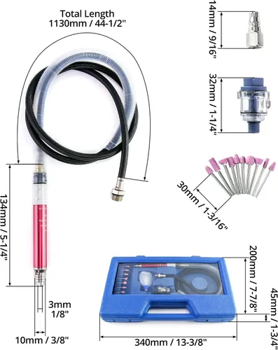 Miniatura 6 de QWORK Air Micro Grinder, 2 juegos de mini lápiz de 1/8 pulgadas, herramienta de corte neumática para lápiz, 65000 RPM velocidad libre