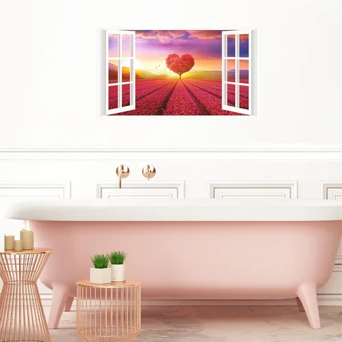 Miniatura 5 de Calcomanías de pared 3D con diseño de árbol de amor de la naturaleza, para despegar y pegar, calcomanías falsas para ventana de paisaje, decoración