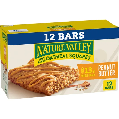Nature Valley Cuadrados de avena horneados suaves, mantequilla de maní, 12 barras, 14.88 onzas
