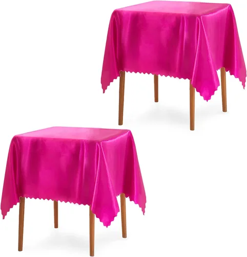 Miniatura 9 de P Pothuiny Paquete de 2 manteles rectangulares de satén color rosa intenso de 60 x 84 pulgadas, manteles de satén superpuestos de tela suave Rosa Hot