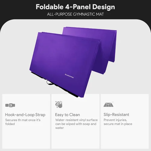Miniatura 3 de BalanceFrom 10x4 Feet 4-Panel Folding Gymnastics Mat – 2-Inch Thick Pad with Vinyl Surface and Carrying Handles for Tumbling, Yoga, Pilates, Home