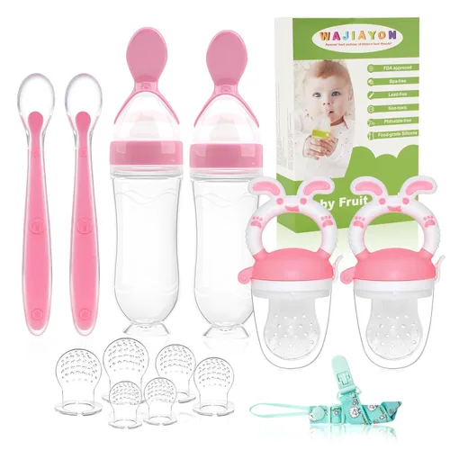 Chupete Alimentador de Frutas para Bebé - Paquete de 6 | 2 Chupetes Alimentadores de Comida para Bebés y 2 Cucharas Dispensadoras de Comida para