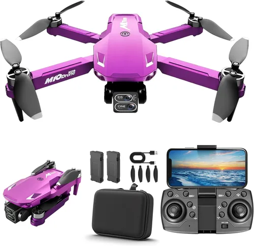 Drones con cámara para adultos 2k con una sola tecla de despegue/aterrizaje FPV RC Drone con cámara para principiantes modo sin cabeza, 3 Púrpura