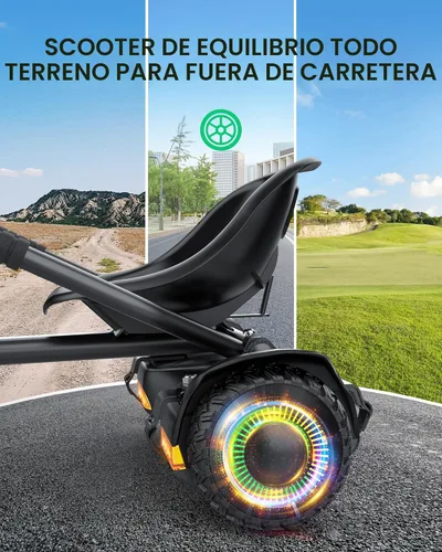 Miniatura 5 de Gyroor Scooter con accesorio de asiento ajustable, scooter de equilibrio automático todo terreno de 6.5 pulgadas, luces LED y Bluetooth para niños
