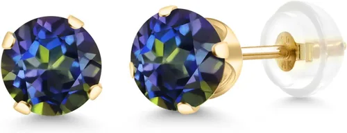 Miniatura 67 de Gem Stone King Aretes solitarios con piedra natal de oro de 14 quilates Redondos de 0.236 in Aretes de oro para mujeres y hombres