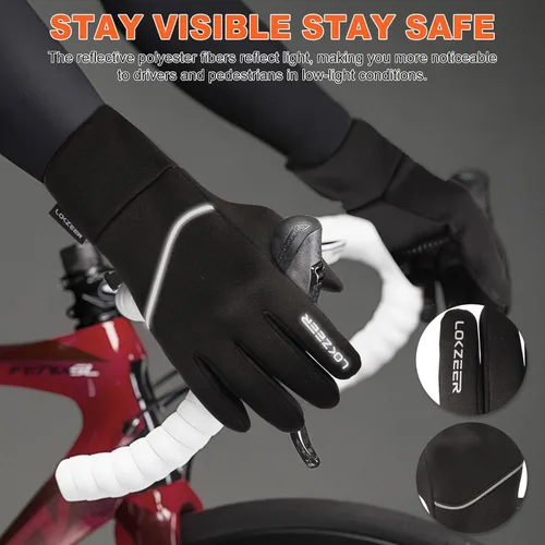 Miniatura 5 de Guantes de ciclismo de invierno para hombres y mujeres guantes térmicos impermeables con pantalla táctil y palma antideslizante, guantes ligeros