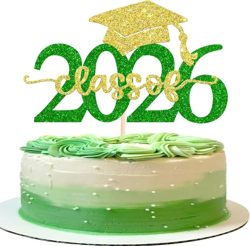 Miniatura 41 de Rsstarxi 1 paquete de decoración de pastel con purpurina para la clase de 2026, decoraciones de graduación 2026, tapa de felicitaciones